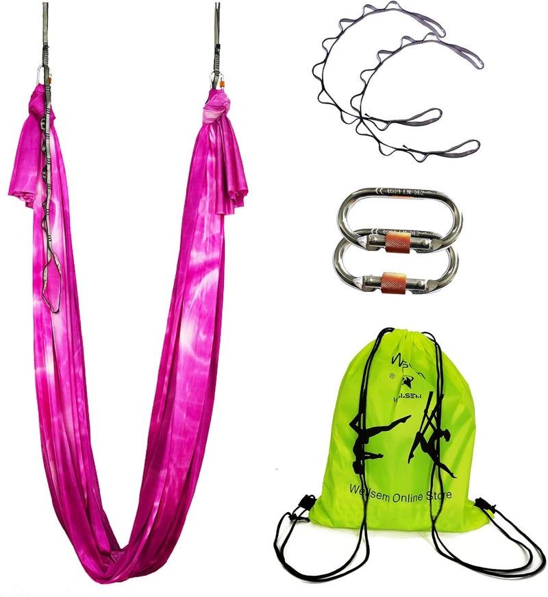 wellsem Aerial Yoga Hammock Aerial Pilates Silk Yoga Swing Set Inversion Equipment include daisy Chain, Pose Guide 5.5 yards - Image 1